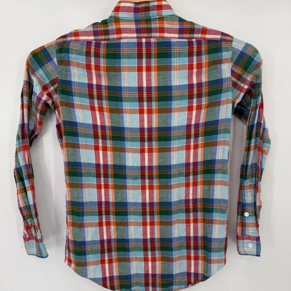 Polo Ralph Lauren Button Down Mens S Multicolor Plaid Linen Silk Blend Shirt